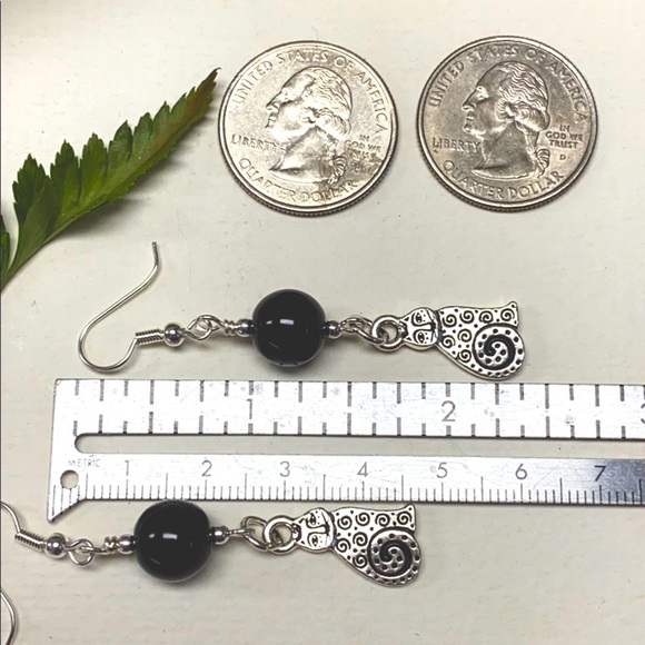 NWOT Sweet silver kitties earrings black jasper - Picture 4 of 6